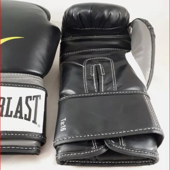 EVERLAST Boxing Gloves Adult Sz L14 oz Ta:16 ThumbLok Black Leather Sparring - Picture 2 of 3